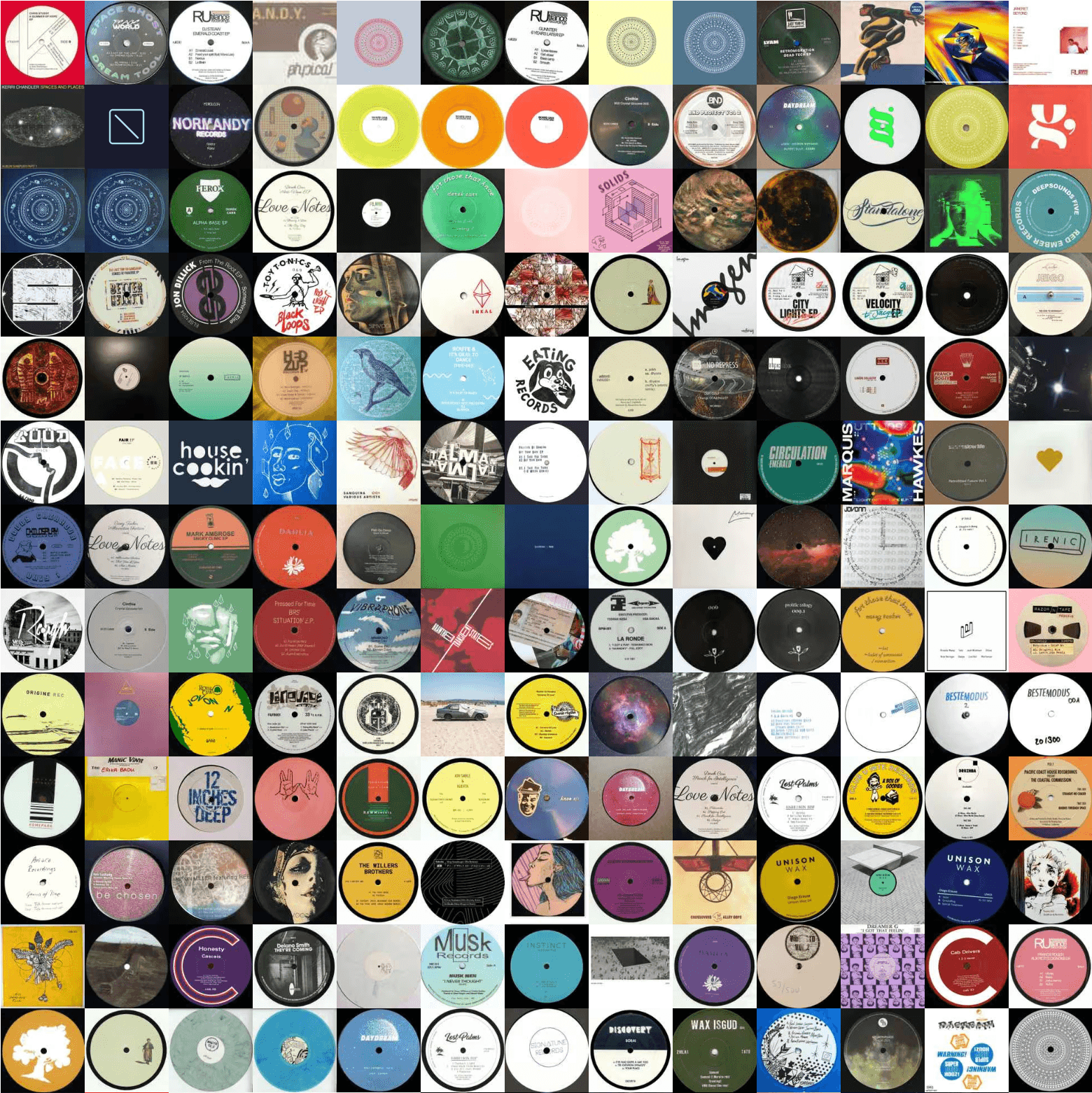 Cover-art mosaic grid generated from a collection of release artwork